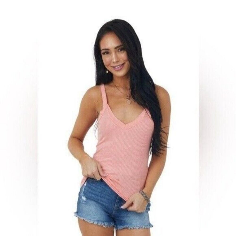American Eagle Womens Ribbed Pink Crop Cami Tank Size XS Beachy Coastal Festival